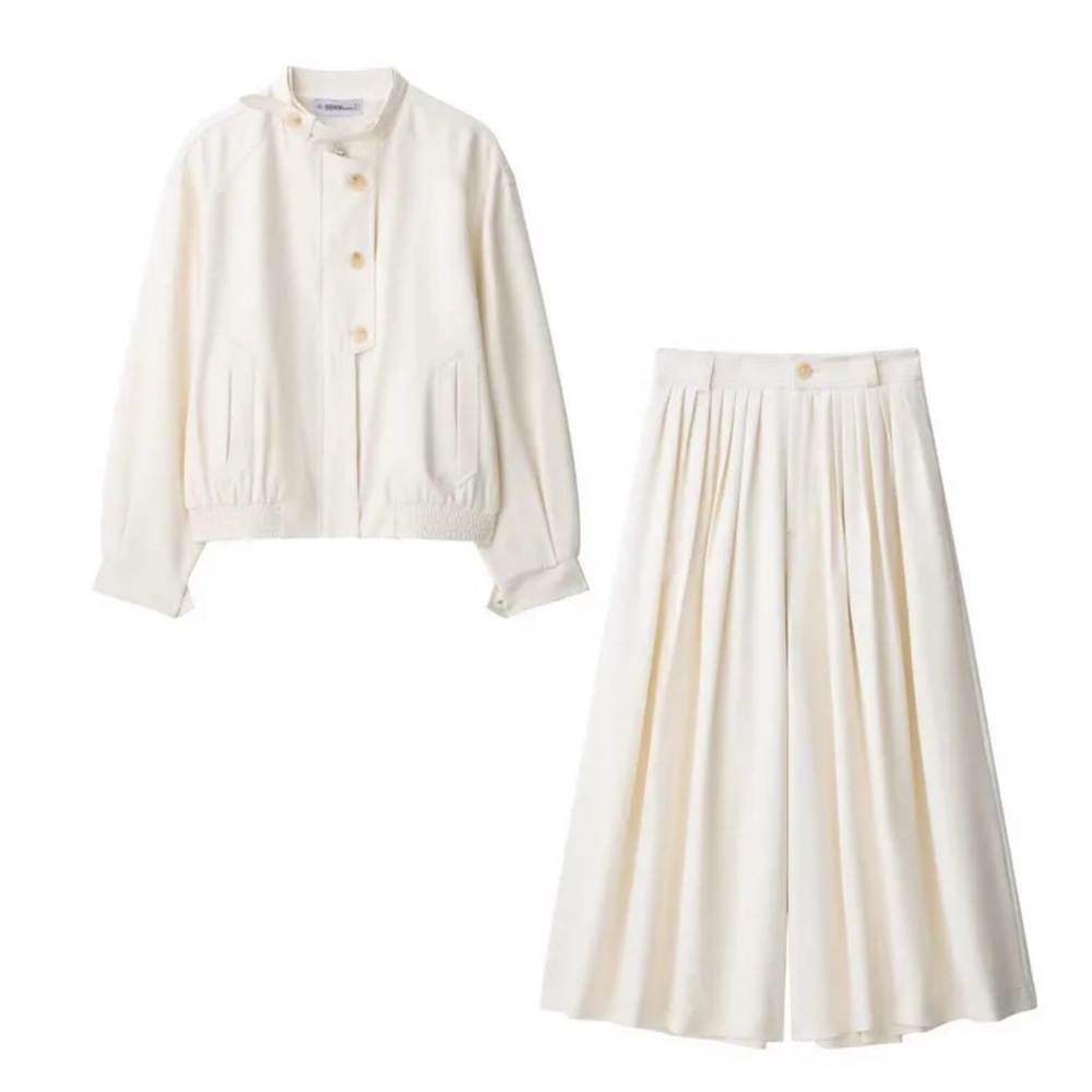 Quiet Luxury Cream 2-Piece Set Oversize Shirt Wide Leg